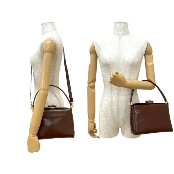 GUCCI Brown Leather Bamboo Shoulder Bag - Picture 2 of 10